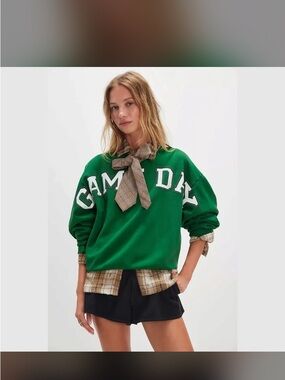 NWT Free People Daydreamer Game Day Oversized Crewneck Sweatshirt size Small